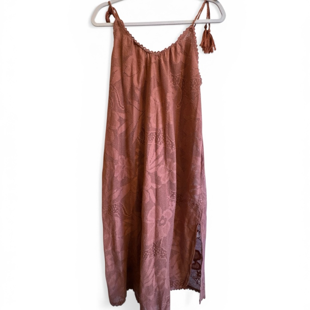 aerie Dusty Rose Lace-Detail Slip with Tassel Straps